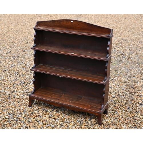 536 - An antique mahogany and stained pine waterfall bookcase, 92 cm x 26 cm x 100 cm high