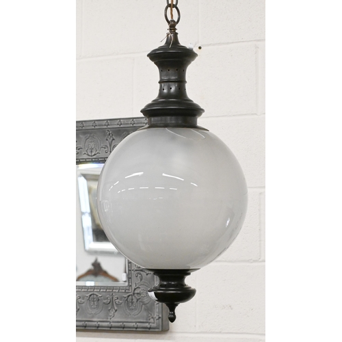 107 - A large Parisian style globe pendant ceiling light, frosted glass shade, with chain suspension, appr... 