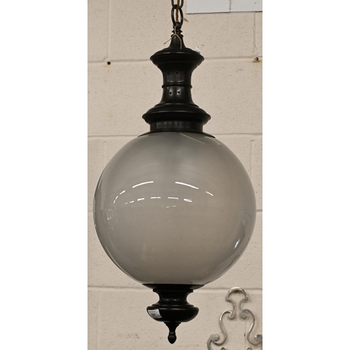 107 - A large Parisian style globe pendant ceiling light, frosted glass shade, with chain suspension, appr... 