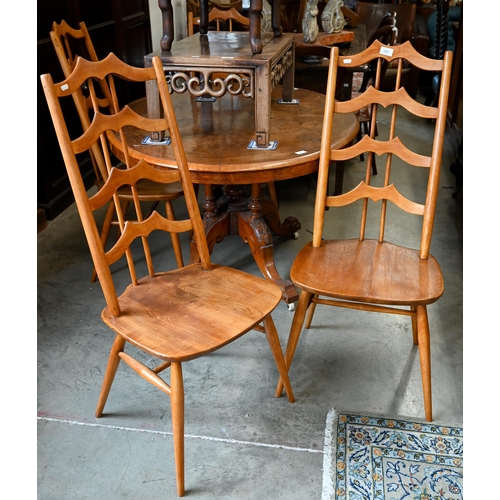 117 - A set of four mid-century Ercol (496) 'batwing' design elm dining chairs (4)