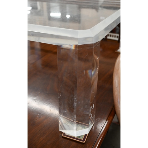 130 - A very heavy acrylic/perspex square coffee table with canted corners and bevelled design (scratched)... 