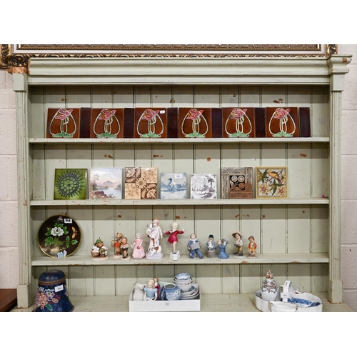 133 - Painted pine kitchen dresser, plate rack with three shelves on base with drawers and panelled cupboa... 