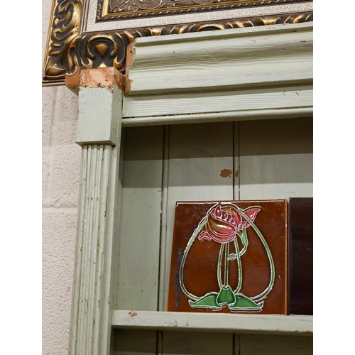 133 - Painted pine kitchen dresser, plate rack with three shelves on base with drawers and panelled cupboa... 