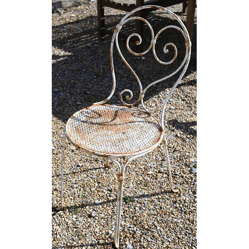 14 - A matched French bistro-terrace set comprising circular glass top table, 76 cm dia. x 73 cm and two ... 