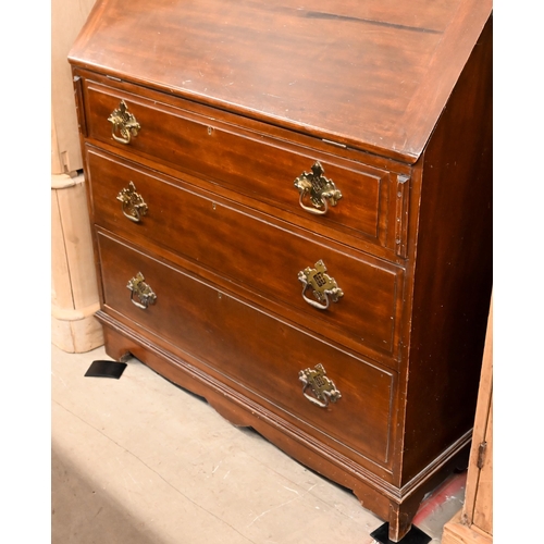 143 - A 19th century mahogany bureau bookcase, glazed top over fall front panel and three drawer, a/f, 98 ... 