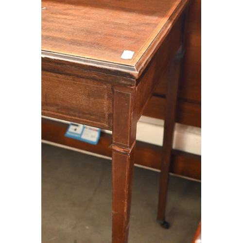 148 - # Edwardian walnut satin banded folding card table, 60 x 40 x 74 cm high