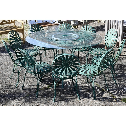 15 - A Francois Carre design patio set circa 1930s comprising circular glass top table (later replaced gl... 