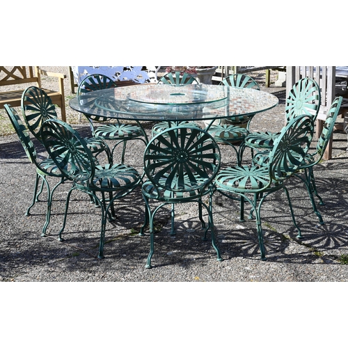 15 - A Francois Carre design patio set circa 1930s comprising circular glass top table (later replaced gl... 