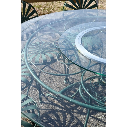 15 - A Francois Carre design patio set circa 1930s comprising circular glass top table (later replaced gl... 