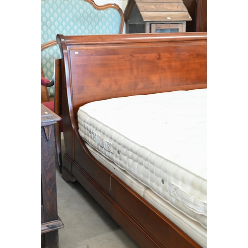 150 - A Brigitte Forestier cherrywood kingsize sleigh bed with Vispring Regal Supreme mattress and divan b... 