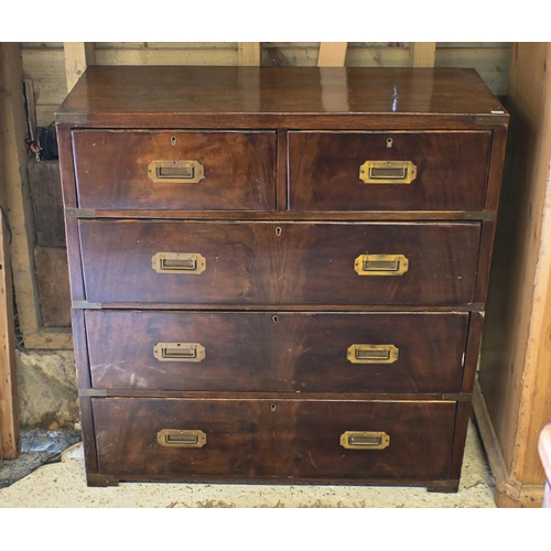 174 - A mahogany brass mounted Campaign-style chest of drawers (in two sections) (a/f) 88 cm w x 38 cm d x... 