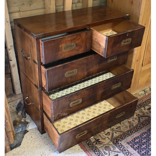 174 - A mahogany brass mounted Campaign-style chest of drawers (in two sections) (a/f) 88 cm w x 38 cm d x... 