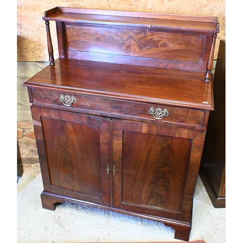 182 - # Victorian mahogany chiffonier with raised back over single drawer and panelled cupboards standing ... 