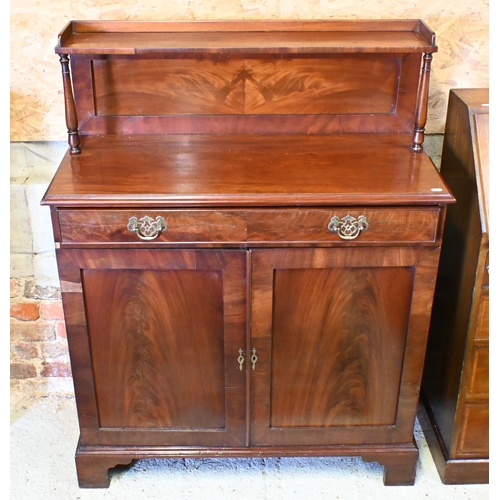 182 - # Victorian mahogany chiffonier with raised back over single drawer and panelled cupboards standing ... 