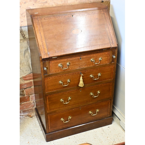 183 - An Edwardian inlaid walnut bureau with four drawers, 60 cm w x 40 cm d x 102 cm h