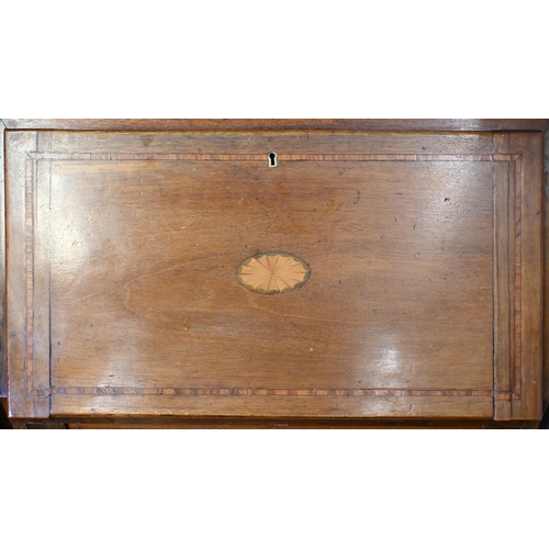 183 - An Edwardian inlaid walnut bureau with four drawers, 60 cm w x 40 cm d x 102 cm h