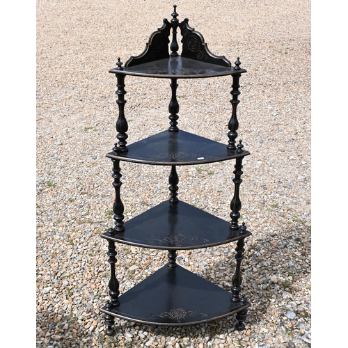 195 - A Victorian papier mache floral occasional table on ebonized tripod base to/w an ebonised and floral... 