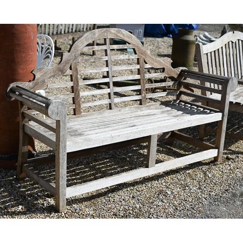 2 - A Lutyens design slatted teak three seater garden bench, 164 cm wide x 58 cm deep x 105 cm high