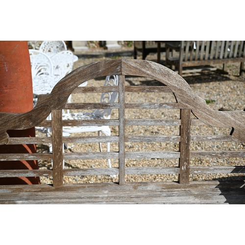 2 - A Lutyens design slatted teak three seater garden bench, 164 cm wide x 58 cm deep x 105 cm high