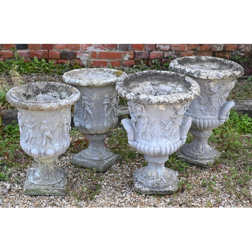 201 - Two pairs of cast stone garden urns all a/f 50 and 54 cm high (4)