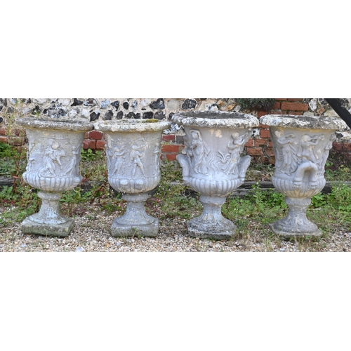 201 - Two pairs of cast stone garden urns all a/f 50 and 54 cm high (4)