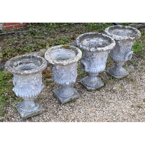 201 - Two pairs of cast stone garden urns all a/f 50 and 54 cm high (4)