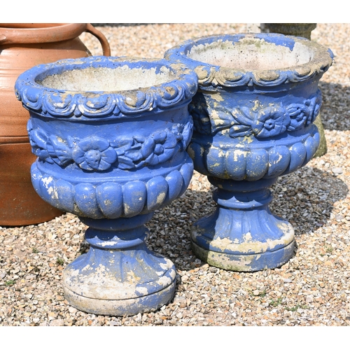 205 - A pair of blue painted cast stone planters to/with assorted other planters (7)