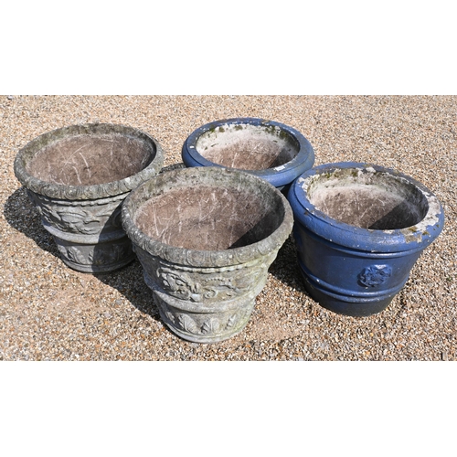 207 - Two pairs of stone composite garden urn planters, a/f, 54 cm and 50 cm h