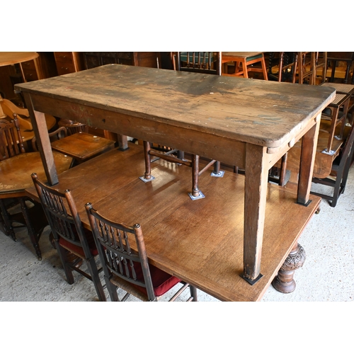 215 - A Victorian pine kitchen table, drawer to each end, 182 cm x 87 cm x 75 cm h, the surface stained an... 