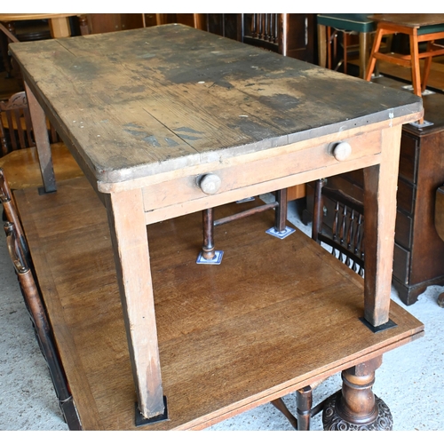 215 - A Victorian pine kitchen table, drawer to each end, 182 cm x 87 cm x 75 cm h, the surface stained an... 