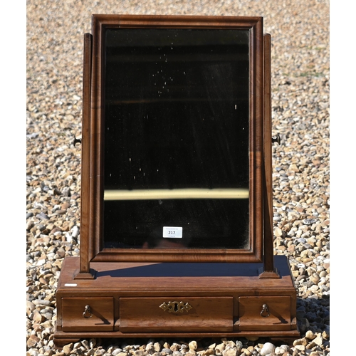 217 - # A 19th century mahogany platform toilet mirror with three drawers, 48 cm w x 65 cm h