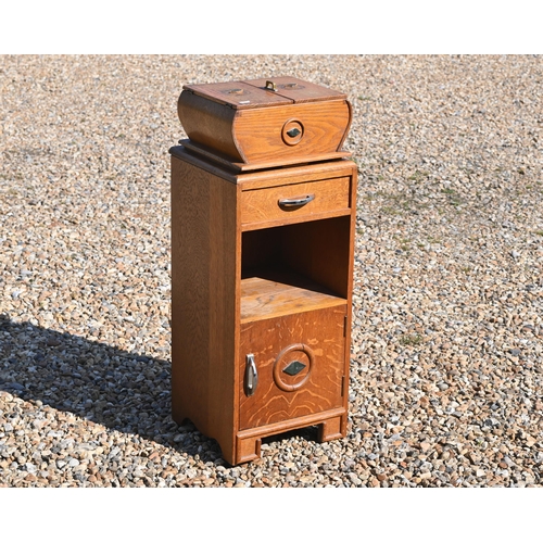 224 - An Art Deco period golden combination sewing box/cabinet, 34 cm x 33 cm x 88 cm h