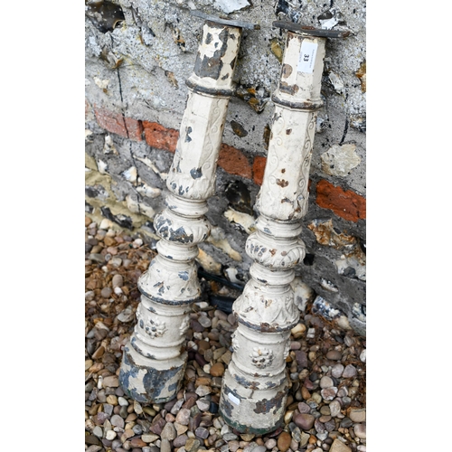 33 - A pair of architectural salvage Victorian painted cast iron columns, 62 cm high (2)