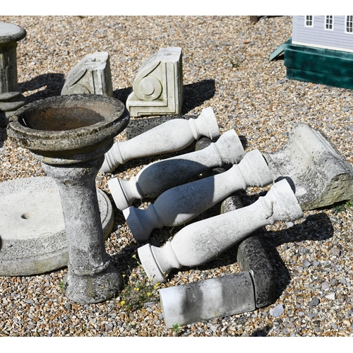 42 - A pair of old weathered square tapering post cap/plinths to/w large square 'Greek key' cast planter,... 