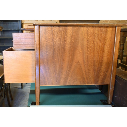 46 - A mid-century grey laminate top ex-ministry kneehole desk, with an arrangement of five drawers and t... 