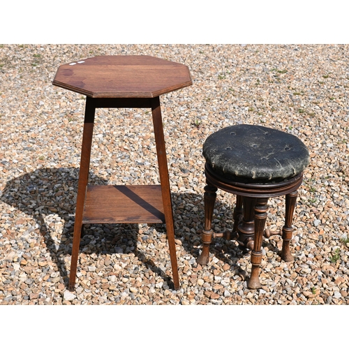 497 - A Victorian revolving piano stool to/w an octagonal oak occasional table (2)