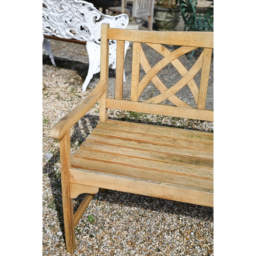 5 - A slatted teak two seater garden bench, 116 x 60 x 90 cm 