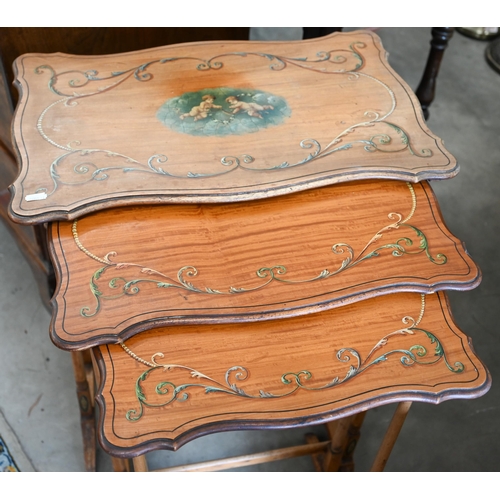 500 - Nest of 3 painted satinwood Neo Classical tables (a/f, faded), largest 55 x 35 x 70 cm high