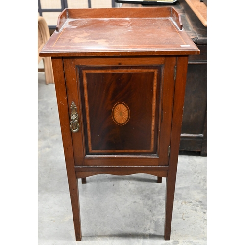 503 - # Edwardian inlaid walnut bedside cabinet, 40 x 40 x 78 cm high