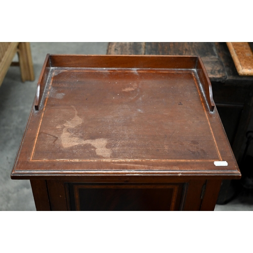 503 - # Edwardian inlaid walnut bedside cabinet, 40 x 40 x 78 cm high