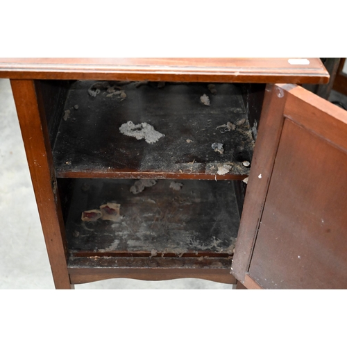 503 - # Edwardian inlaid walnut bedside cabinet, 40 x 40 x 78 cm high