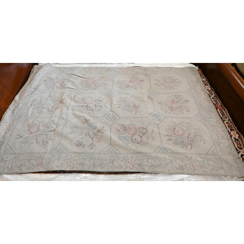 513 - # A faded Aubusson floral rug, 187 cm x 130 cm to/w a Turkish Milas blue and terracotta rug, 124 cm ... 