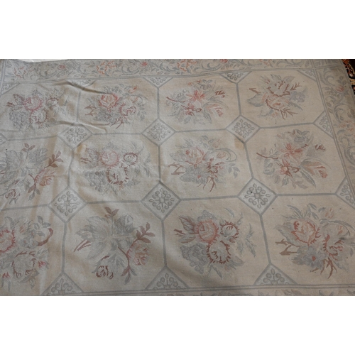 513 - # A faded Aubusson floral rug, 187 cm x 130 cm to/w a Turkish Milas blue and terracotta rug, 124 cm ... 