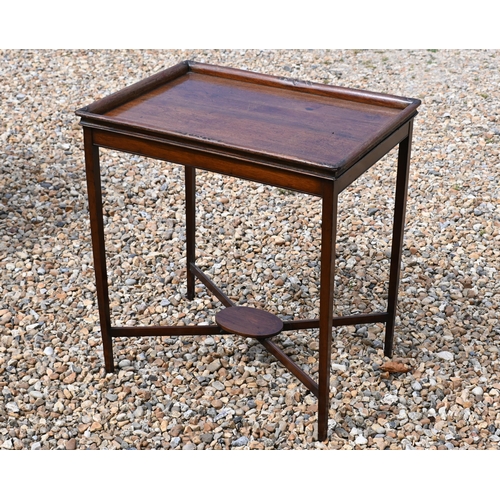 541 - A campaign style mahogany tray-top occasional table, 62 cm x 46 cm x 67 cm