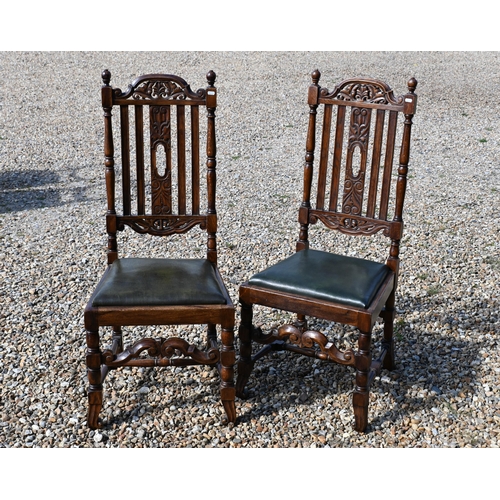 546 - Set of four oak William and Mary style dining chairs with green pad seats