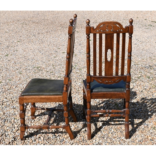 546 - Set of four oak William and Mary style dining chairs with green pad seats