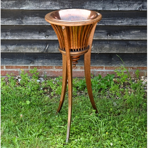 549 - Regency style copper lined walnut tripod jardiniere stand, 35 cm x 80 cm high