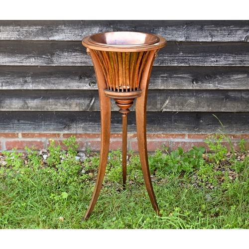 549 - Regency style copper lined walnut tripod jardiniere stand, 35 cm x 80 cm high