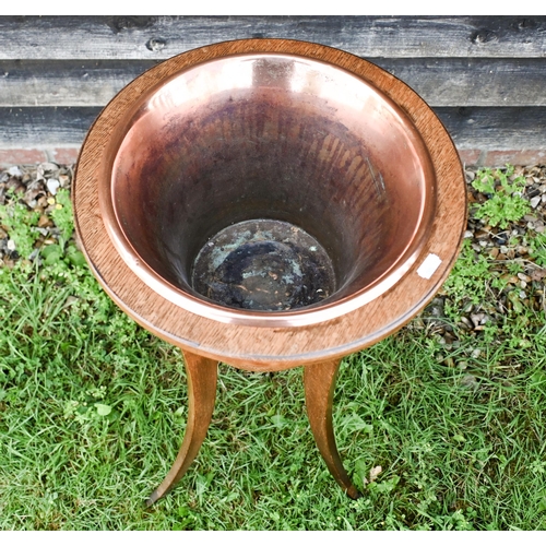 549 - Regency style copper lined walnut tripod jardiniere stand, 35 cm x 80 cm high