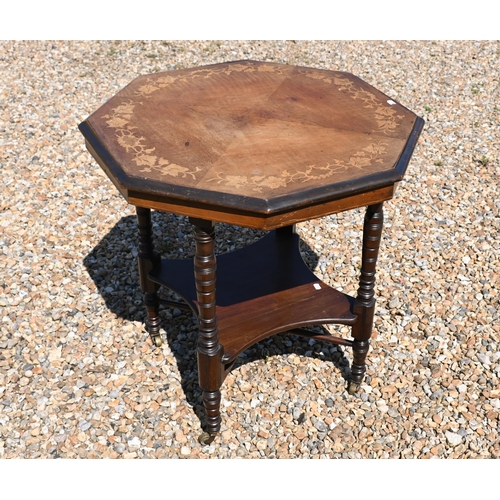 550 - # An octagonal inlaid two-tier centre table, 71 cm diam x 74 cm high